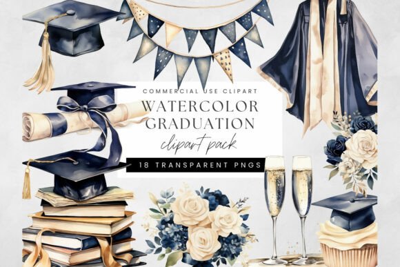 Download Watercolor Graduation Clipart PNG - Graduation Collection