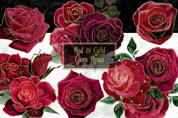 Download Red and Gold Glam Rose Clipart - Red Collection