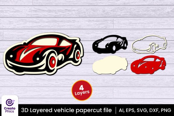 Download 3D Layered Car Paper Laser Cut SVG - Red Collection