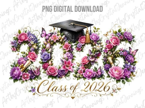 Download Class of 2026 Floral Graduation PNG - Graduation Collection