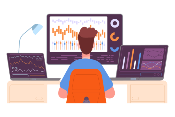 Download Man Work with Statistics on Computer Scr - Computer Collection