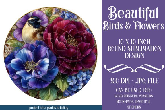 Download Blue Red Flowers and Bird Round Image 27 - Red Collection