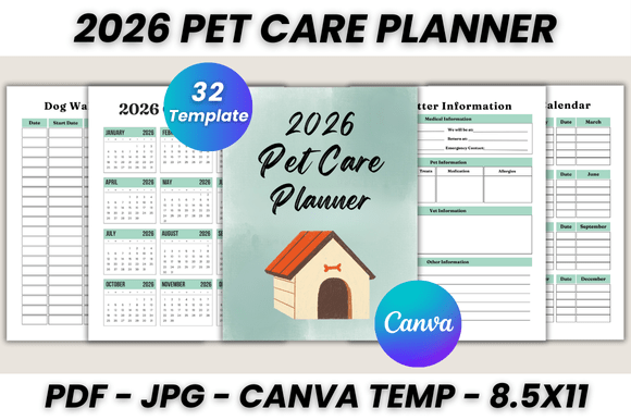 Download 2026 Pet Care Planner Canva Template - Pet care Collection