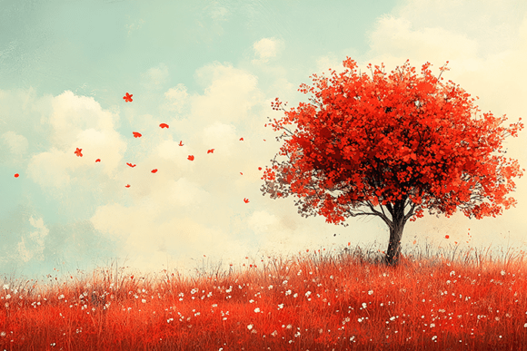Download Red Autumn Tree Landscape Background - Premium Resources