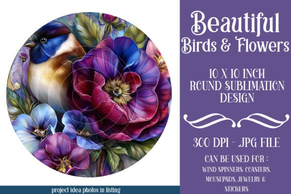Download Blue Red Flowers and Bird Round Image 32 - Red Collection